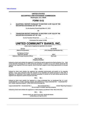 Miniature United Community Bank 10-Q Rapport trimestriel  