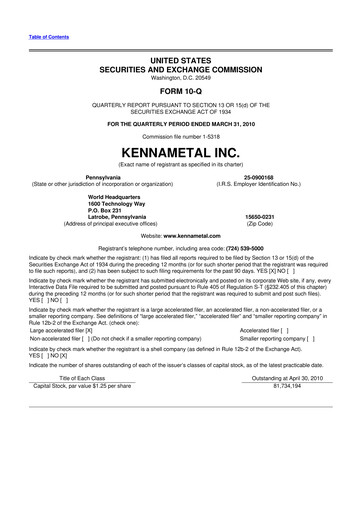 Vorschaubild Kennametal 10-Q Quartalsbericht  