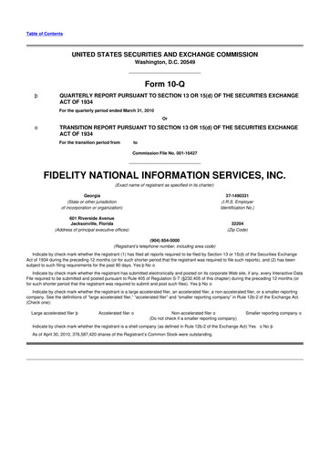 Thumbnail Fidelity National Information Services 10-Q Quarterly Report FY2010 