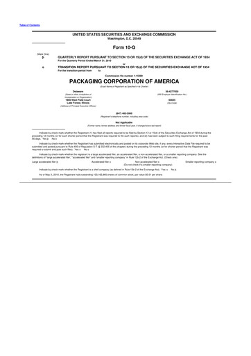 Vorschaubild Packaging Corporation of America
 10-Q Quartalsbericht  