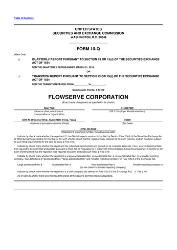 Thumbnail Flowserve
 10-Q Quarterly Report FY2010 