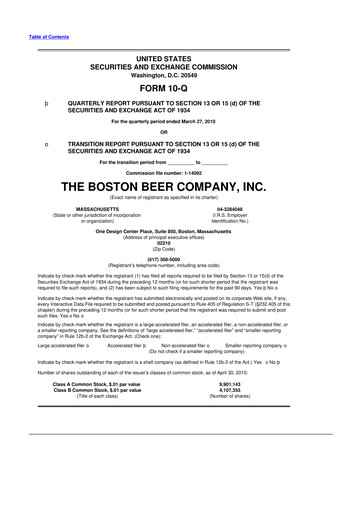 Thumbnail Boston Beer Company 10-Q Quarterly Report FY 