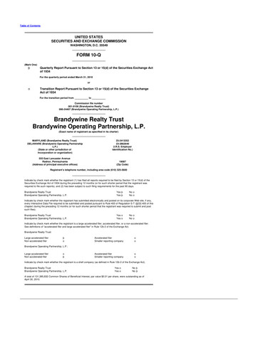 Thumbnail Brandywine Realty Trust
 10-Q Quarterly Report FY 