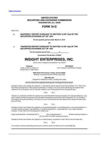 Thumbnail Insight Enterprises
 10-Q Quarterly Report FY 