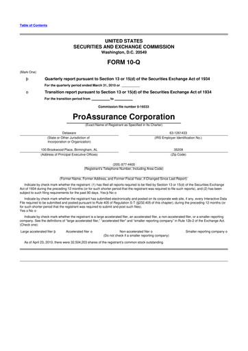 Thumbnail ProAssurance 10-Q Quarterly Report FY 