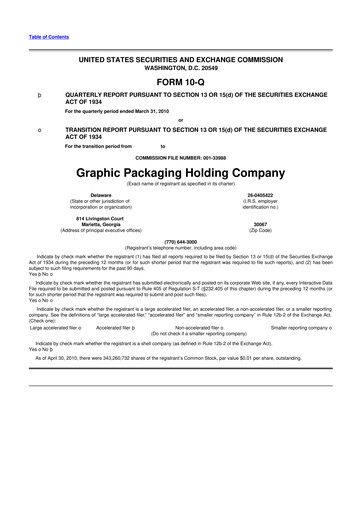 Thumbnail Graphic Packaging 10-Q Quarterly Report FY 