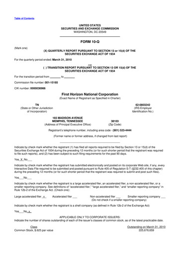 Miniature First Horizon Corporation 10-Q Rapport trimestriel  