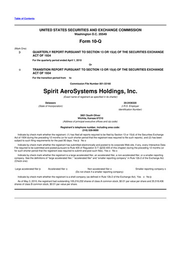Miniature Spirit AeroSystems 10-Q Rapport trimestriel  