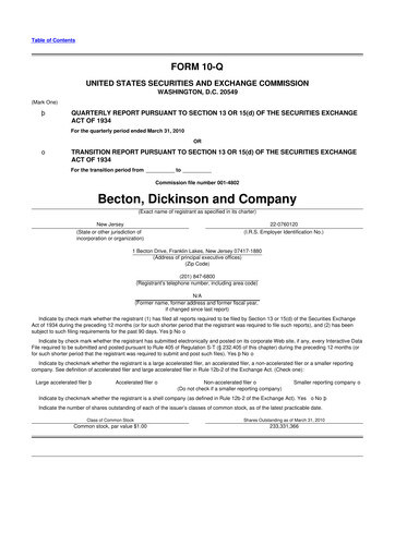 Thumbnail Becton Dickinson 10-Q Quarterly Report FY2010 