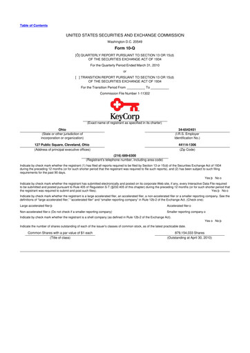 Miniature KeyCorp (KeyBank) 10-Q Rapport trimestriel 2010 