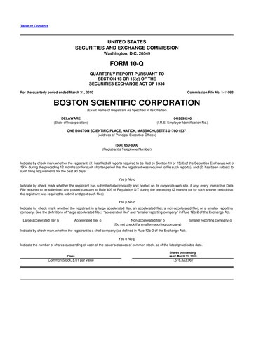 Thumbnail Boston Scientific 10-Q Quarterly Report FY2010 