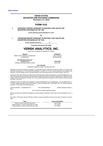 Miniature Verisk Analytics 10-Q Rapport trimestriel  