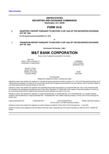 Thumbnail M&T Bank 10-Q Quarterly Report FY2010 