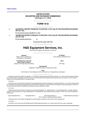 Thumbnail H&E Equipment Services 10-Q Quarterly Report FY 