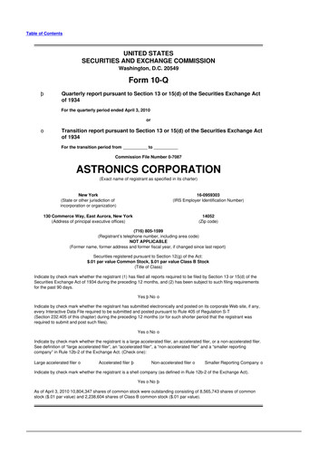 Thumbnail Astronics Corporation
 10-Q Quarterly Report FY 