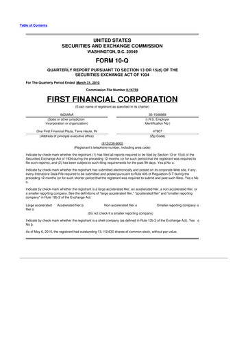 Thumbnail First Financial 10-Q Quarterly Report FY 