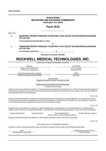 Vorschaubild Rockwell Medical
 10-Q Quartalsbericht  