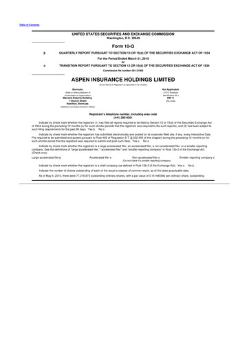 Thumbnail Aspen Insurance 10-Q Quarterly Report FY 