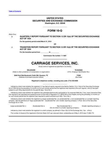 Thumbnail Carriage Services 10-Q Quarterly Report FY 