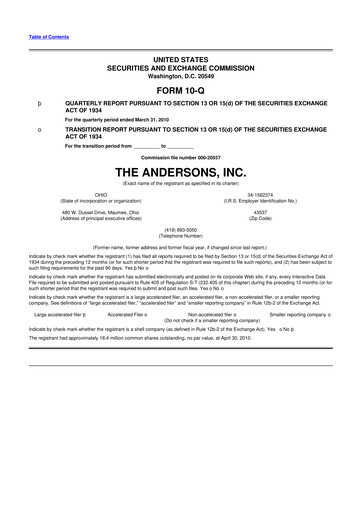 Thumbnail The Andersons, Inc. 10-Q Quarterly Report FY 