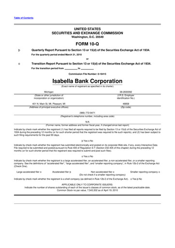 Thumbnail Isabella Bank Corporation 10-Q Quarterly Report FY 