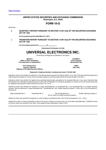 Thumbnail Universal Electronics 10-Q Quarterly Report FY 