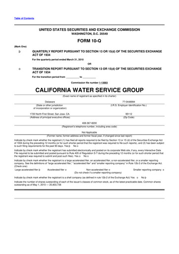 Thumbnail California Water Service Group 10-Q Quarterly Report FY 