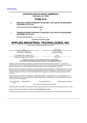 Miniature Applied Industrial Technologies
 10-Q Rapport trimestriel  