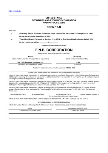 Thumbnail F.N.B. Corporation
 10-Q Quarterly Report FY 