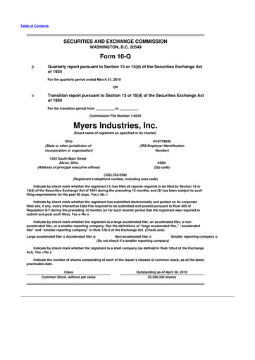 Thumbnail Myers Industries 10-Q Quarterly Report FY 