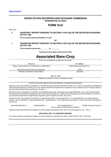 Thumbnail Associated Banc-Corp
 10-Q Quarterly Report FY 