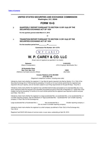 Thumbnail W. P. Carey 10-Q Quarterly Report FY 