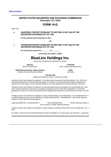 Thumbnail Bluelinx 10-Q Quarterly Report FY 