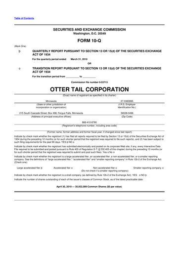 Thumbnail Otter Tail 10-Q Quarterly Report FY 