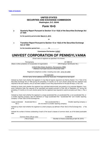 Thumbnail Univest Financial Corporation 10-Q Quarterly Report FY 