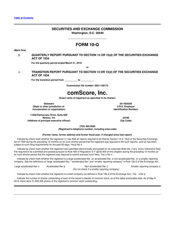 Thumbnail Comscore
 10-Q Quarterly Report FY 