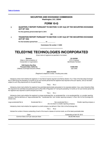 Thumbnail Teledyne Technologies 10-Q Quarterly Report FY 