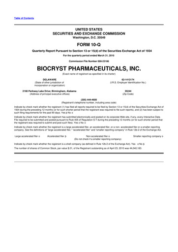 Thumbnail BioCryst Pharmaceuticals
 10-Q Quarterly Report FY 