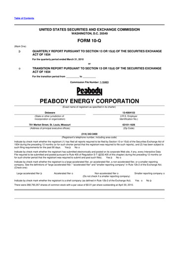 Thumbnail Peabody Energy
 10-Q Quarterly Report FY2010 