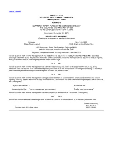 Vorschaubild Wells Fargo 10-Q Quartalsbericht 2010 