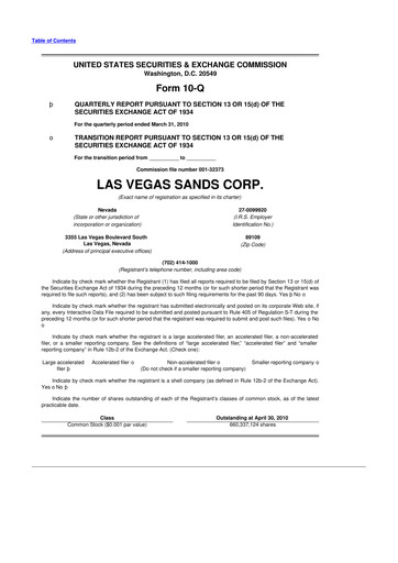 Thumbnail Las Vegas Sands 10-Q Quarterly Report FY 