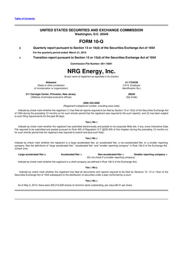 Thumbnail NRG Energy
 10-Q Quarterly Report FY2010 