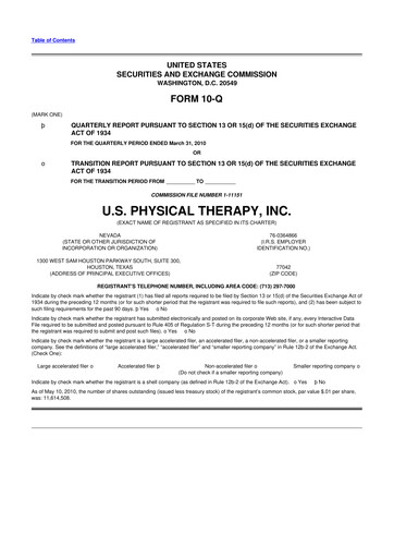Thumbnail U.S. Physical Therapy, Inc. 10-Q Quarterly Report FY 