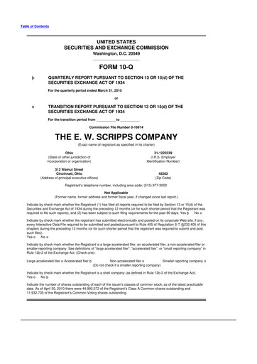 Thumbnail E. W. Scripps Company
 10-Q Quarterly Report FY 