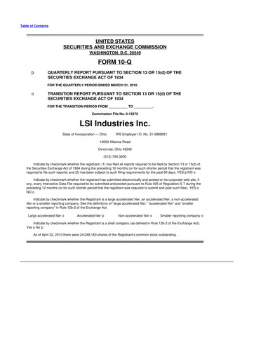 Miniature LSI Industries 10-Q Rapport trimestriel  