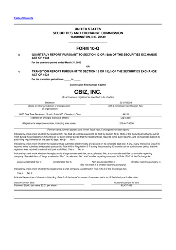 Thumbnail CBIZ 10-Q Quarterly Report FY 