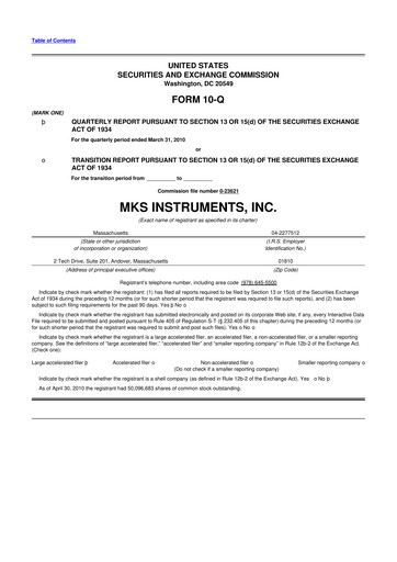 Thumbnail MKS Instruments 10-Q Quarterly Report FY 