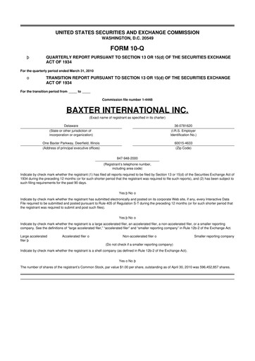 Miniature Baxter 10-Q Rapport trimestriel 2010 