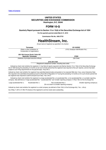Thumbnail HealthStream 10-Q Quarterly Report FY 