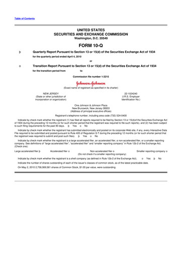 Thumbnail Johnson & Johnson 10-Q Quarterly Report FY2010 